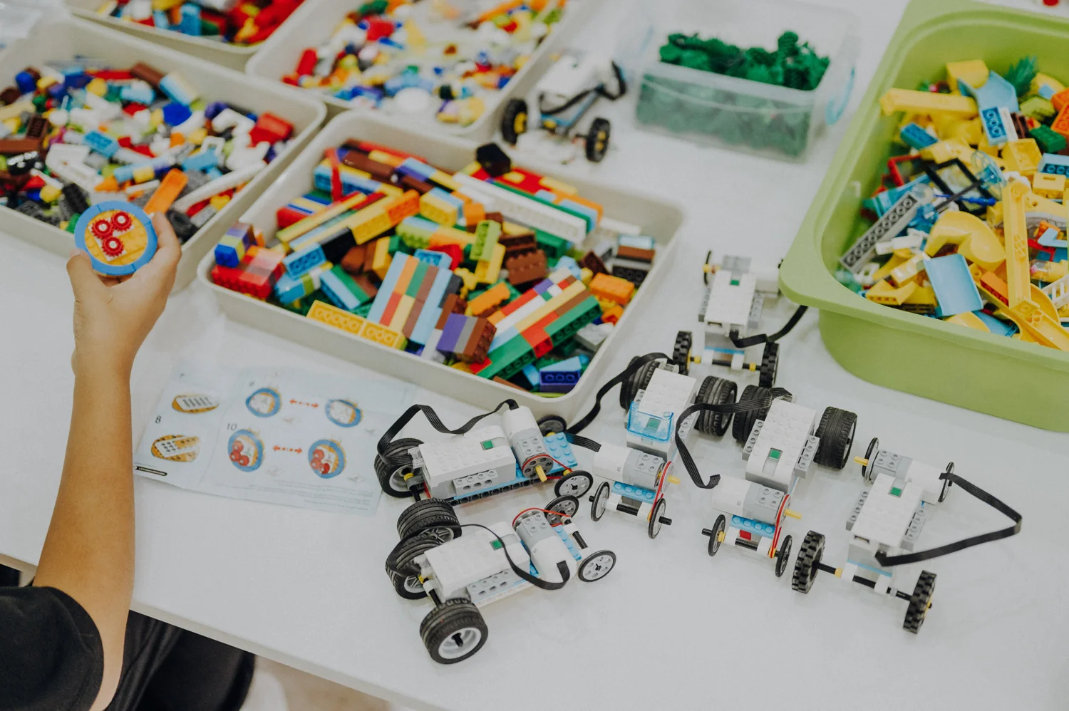 Robotics equipment and colourful construction materials ready for activities